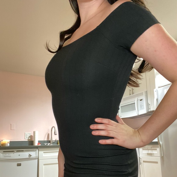 Black Ribbed Forever21 off the shoulder mini dress - Picture 2 of 3